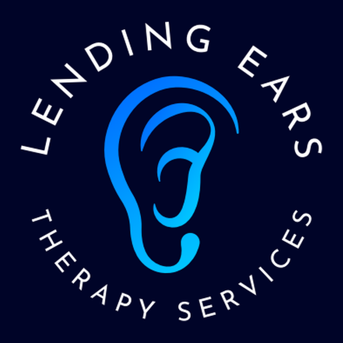 Logo with a blue ear illustration surrounded by the text 'Lending Ears Therapy Services'.